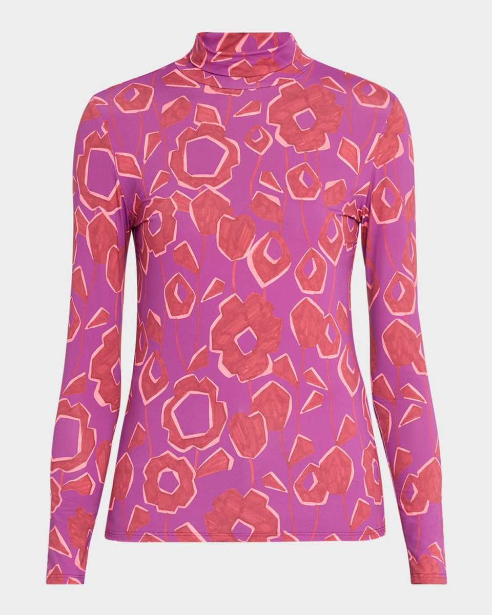 Cubist Floral-Print Turtleneck Top